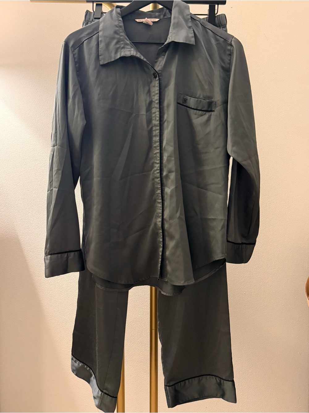 Victoria's Secret Charcoal Satin Two-Piece Pajama Set